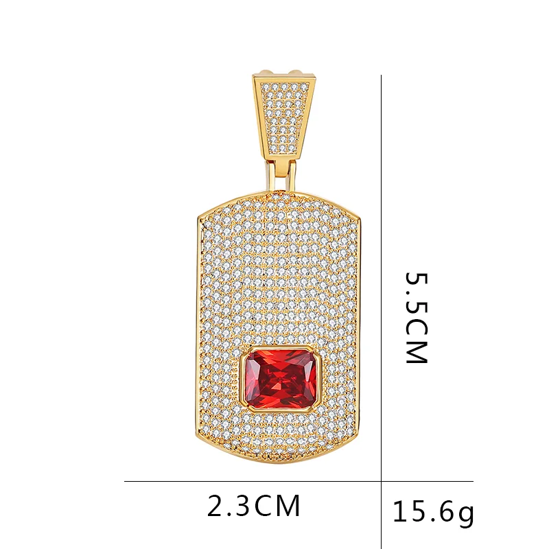 

Red Gem Iced Geometric shield modeling necklace Men's Copper Charm Gold Color Cubic Zircon Bling Fashion Hip Hop Jewelry