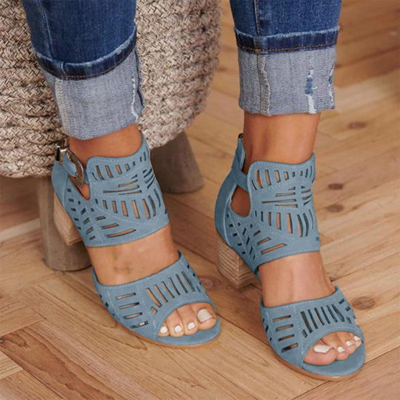 Style 2 blue WENYUJH/; женские модные сандалии; женские винтажные сандалии на танкетке с открытым носком и квадратным каблуком; обувь на высоком каблуке; zapatos mujer - Цвет: Style 2 blue