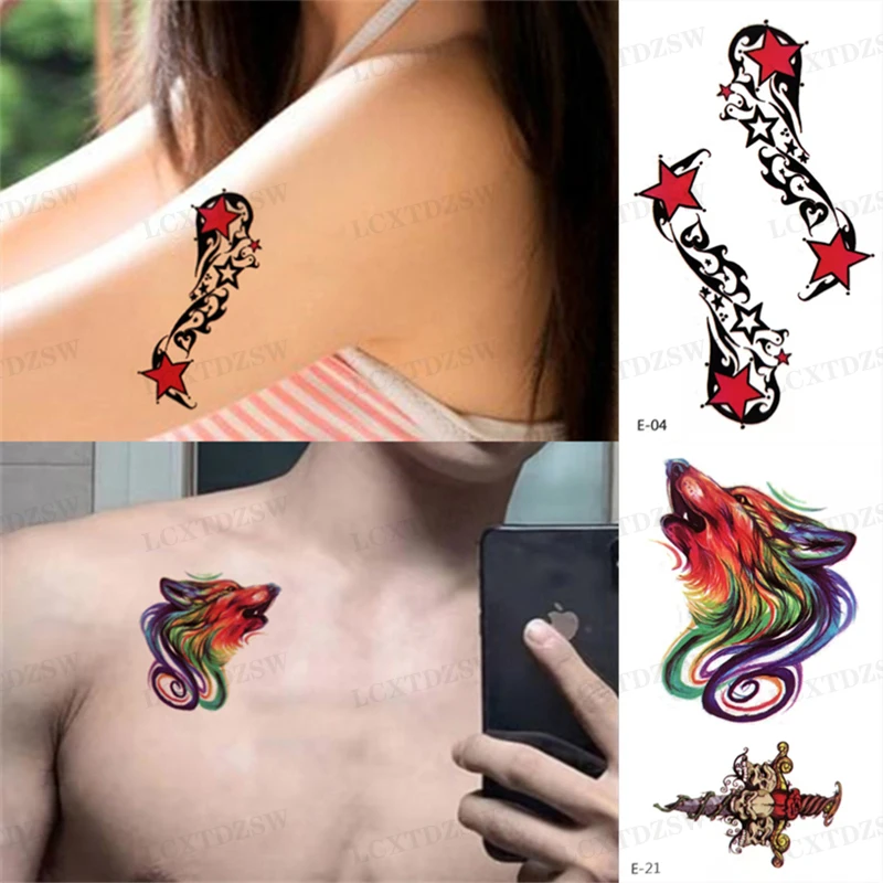 2Pcs Waterproof Temporary Tattoo Sticker Fox Fake Tattoo Cherry Small Tattoos Flower Art Flash Decals For Men Women 9.7*5.7CM