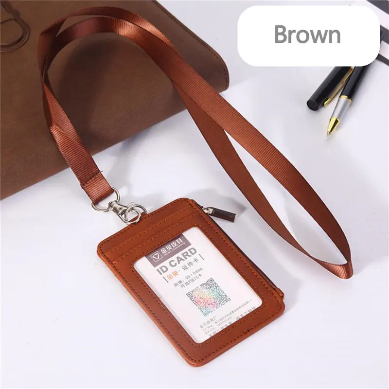 Коричневый Lanyards держатель удостоверения личности кожаный чехол Porte Bus нескользящий Мужской Женский банк держатель для кредитных карт ремешок для кошелька держатель для монет - Цвет: Коричневый