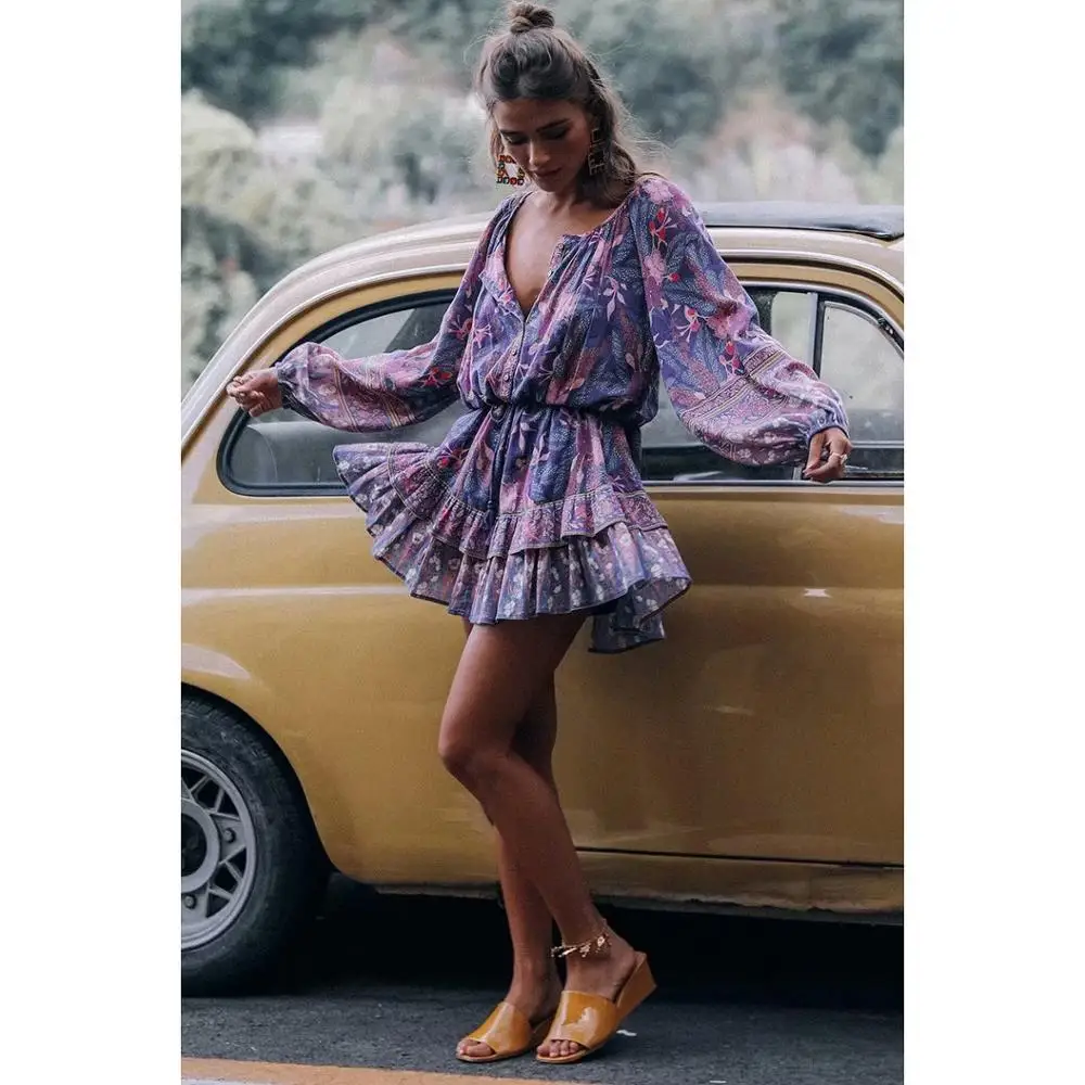 Богемное женское платье с принтом для отдыха 2019 модное девушек Дамское свободное