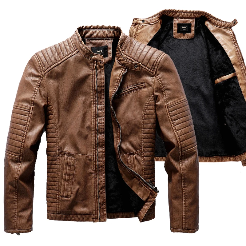 

Brand Men Motorcycle Leather Jacket New Arrive Men's Velvet Warm Leather Jacket Masculina Man PU Leather Coats