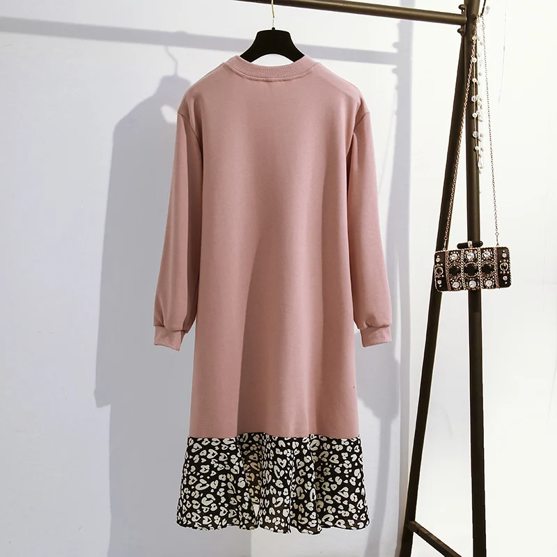 XL-5XL размера плюс женское платье-Толстовка Осень 2020 модное хлопковое лоскутное