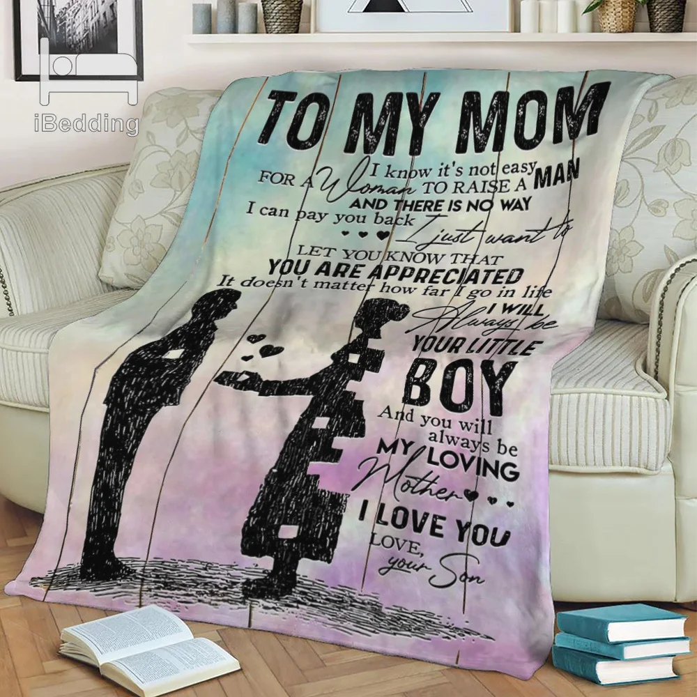 

Warme Brief Sohn Zu Mama Flanell Decke Gedruckt Quilts Geschenk Weiche Decke für Sofa Bett Weichen Druck auf Nachfrage dropshipp