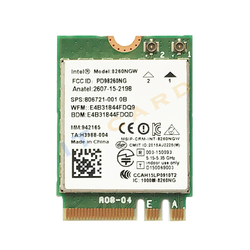 Двухдиапазонная 2 4 ГГц/5 ГГц Intel Wireless-AC 8260 8260NGW 867 Мбит/с Wifi Карта BT NGFF M.2 802.11ac