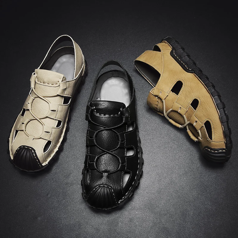 

SusuGrace summer shoes for men casual leather sandals beach slippers lace-up non-slip zapatos de hombre breathable soft footwear