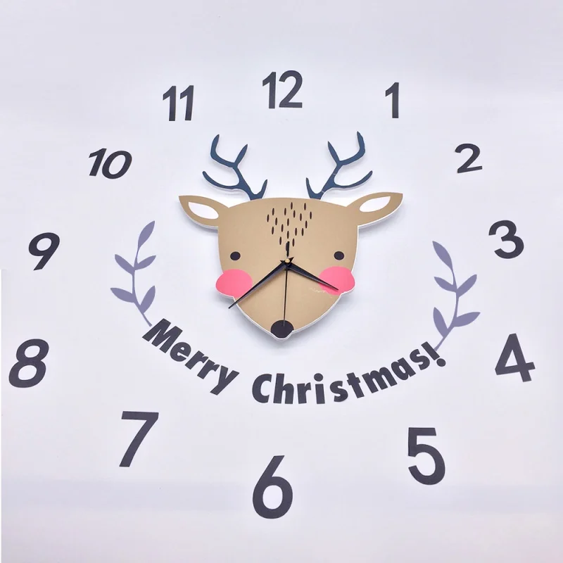 Большие настенные часы с мультяшным оленем современный Рождественский дизайн