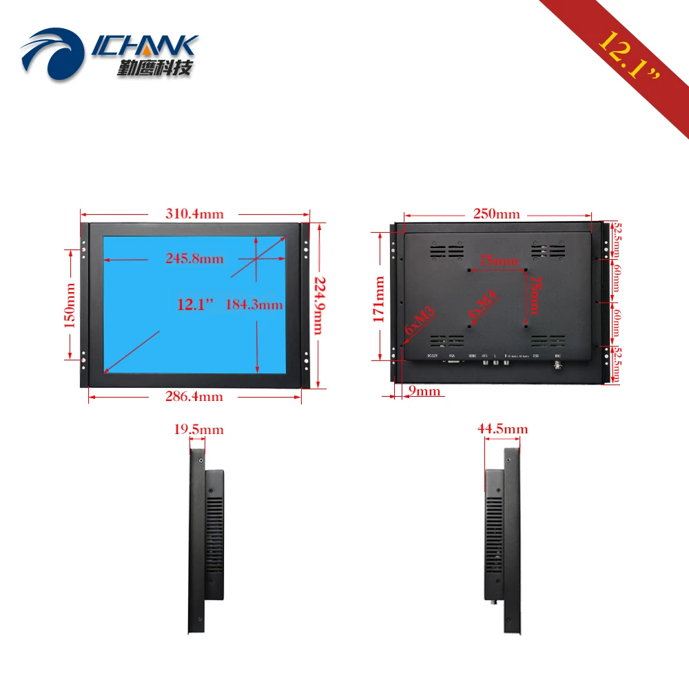 ZK120TC-V591D/12," дюймовый 800x600 HDMI металлический корпус Встроенный открытая рамка Бесплатный привод многоточечный емкостный сенсорный монитор ЖК-дисплей
