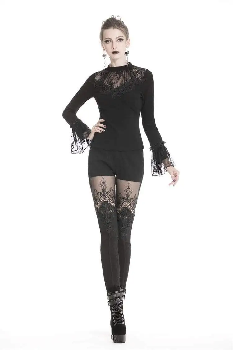 Darkinlove женские готические футболки с длинными рукавами и мятым кружевом TW217 |