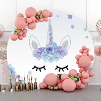 laeacco blue unicorn silver glitters photography backgrounds baby shower flowers customized banner round circle photo backdrops