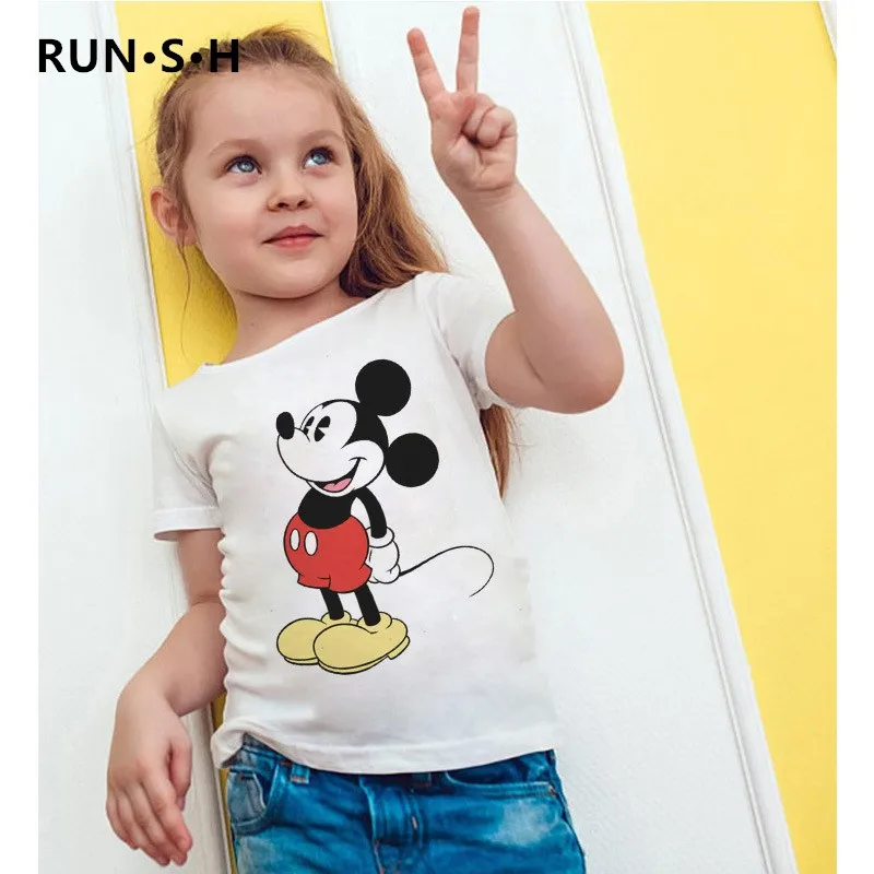 Забавная детская футболка с изображением милого Микки и Минни Маус летняя белая