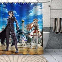 hot custom japanese anime sword art online curtains polyester bathroom waterproof shower curtain with plastic hooks more size
