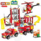 Городской пожарный салон, здание раньше, пожарный двигатель, пожарный самолёт, развивающие кирпичи, игрушки для детей