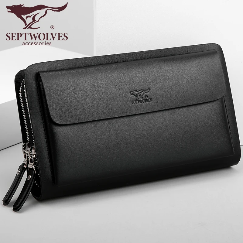 Модная брендовая мужская сумка Septwolves из спилка вместительные деловые мужские