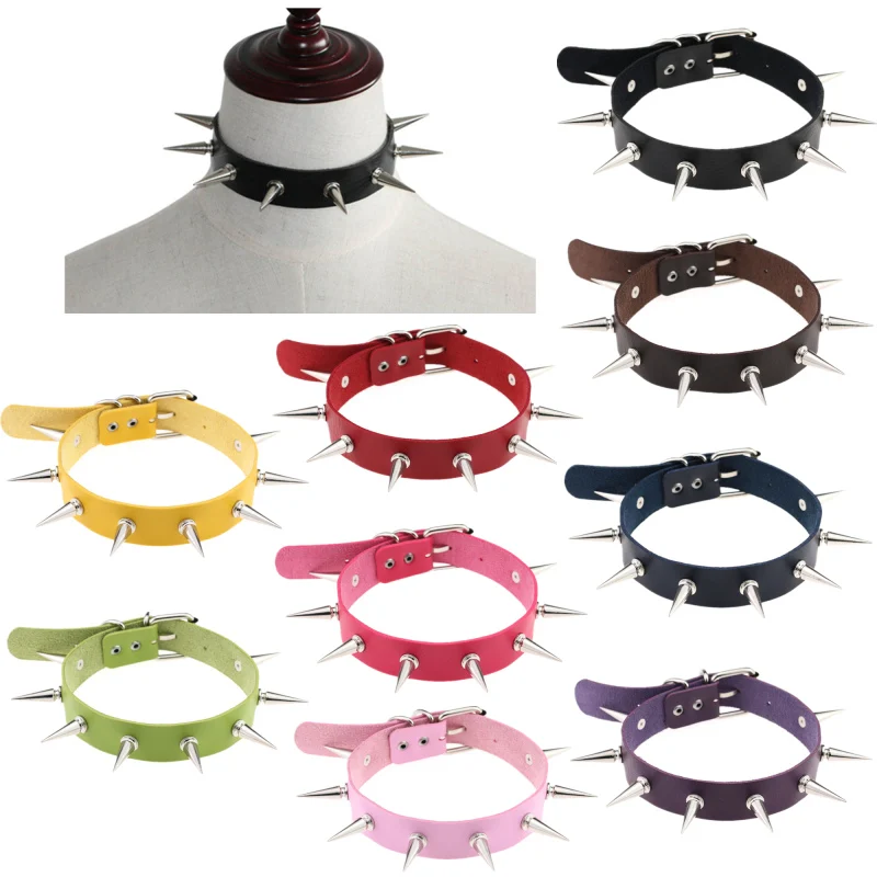 Женский чокер с шипами черный ошейник из искусственной кожи в готическом стиле