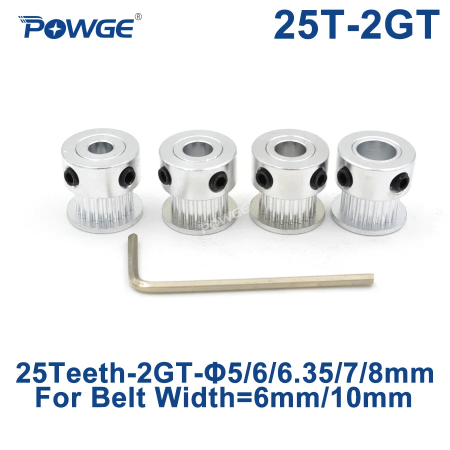 POWGE GT 25 Teeth 2GT Timing Pulley Bore 5/6/6.35/7/8mm for GT2 Open Synchronous belt width 6mm/10mm small backlash 25Teeth 25T