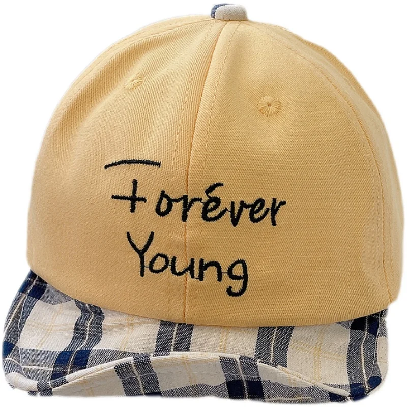 

Baby spring color matching hat Korean plaid embroidery peaked cap children outing baseball cap soft brim hat