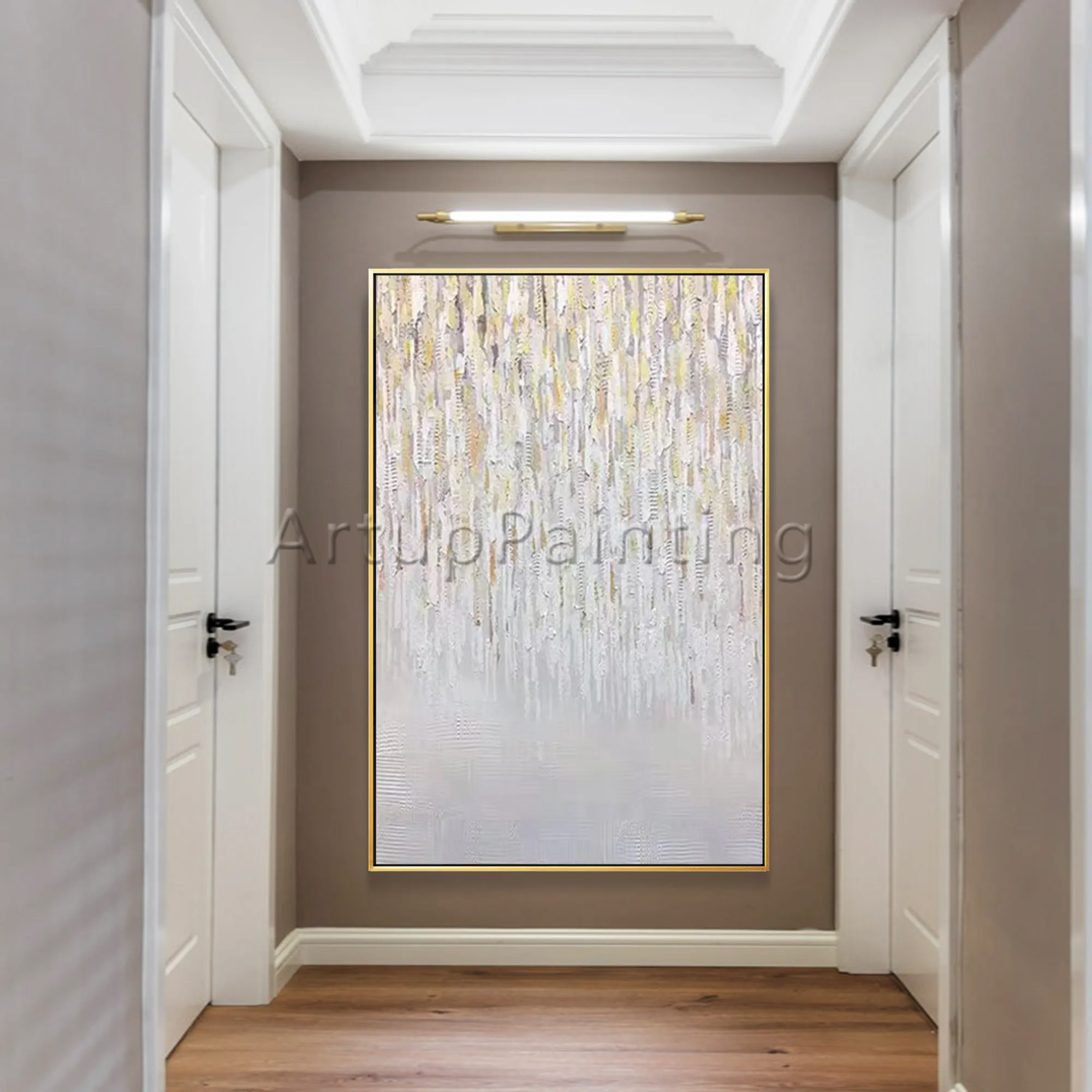 

No Framed Hand Painted Modern Abstract Oil Painting On Canvas Grey White Gold Wall Art Picture For Living Room Home Decoration