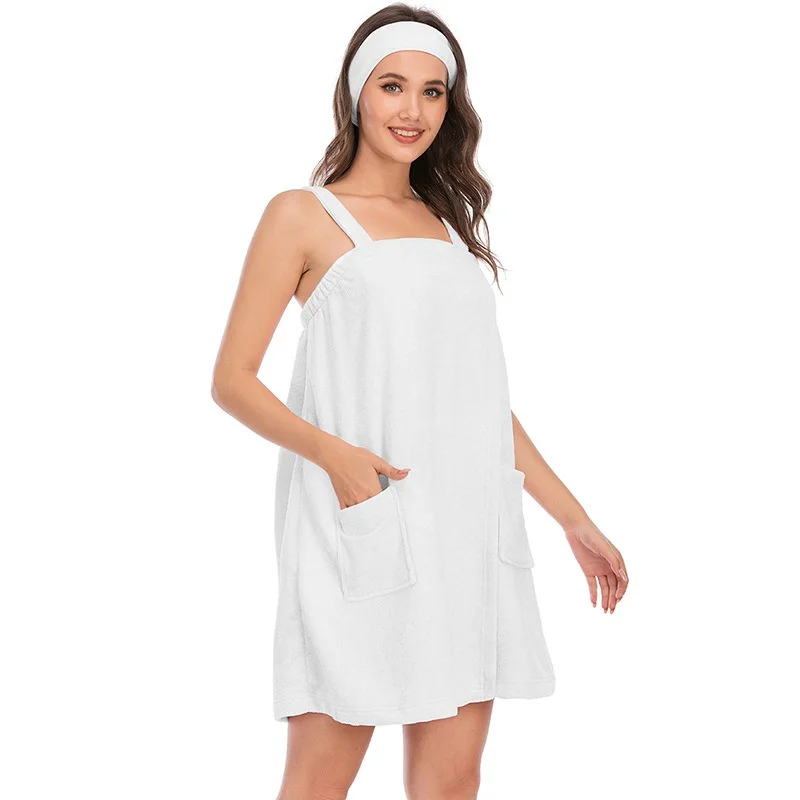 

Ladies Bathrobe Sexy Sling Gauze Bath Skirt Strap Sleeveless Women Bath Towel HOOK&LOOP Solid Color for Women Bathroom