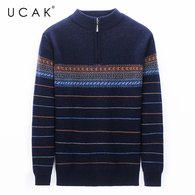 

Свитер мужской на молнии, из чистой мериносовой шерсти, с круглым вырезом