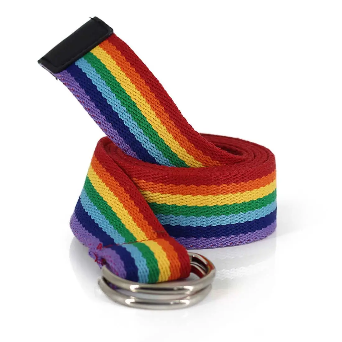 

New Fashion Parent-Child Belt Double Loop D-Shaped Buckle Rainbow Webbing Casual All-Match Female Super Long Decorative Belt