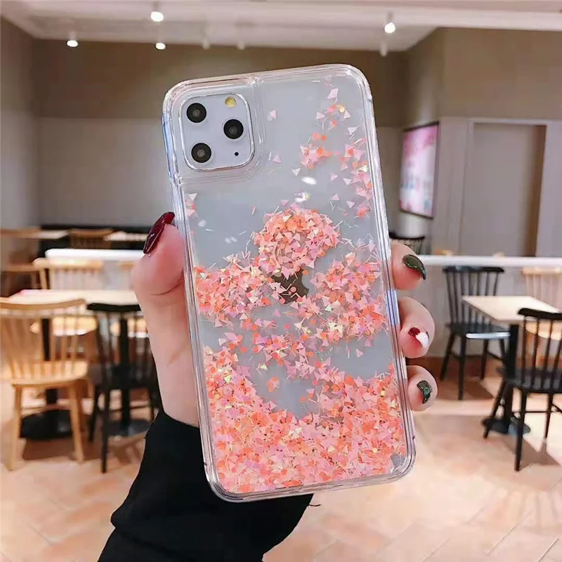 Динамический песок чехол для iphone 11 Pro Max цветы блеск Жидкий телефон 6 7 8 plus X XR XS