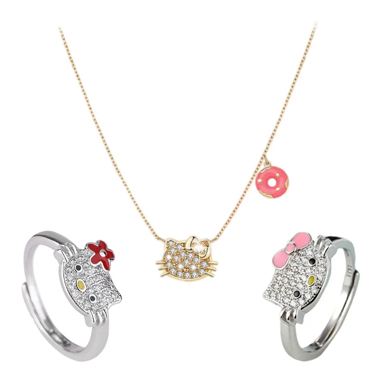 

Kawaii Cinnamoroll My Melody Kuromi Sanrios мультфильм комикс кольцо ожерелье милое ювелирное изделие подарок для девочек День святого Валентина подарки