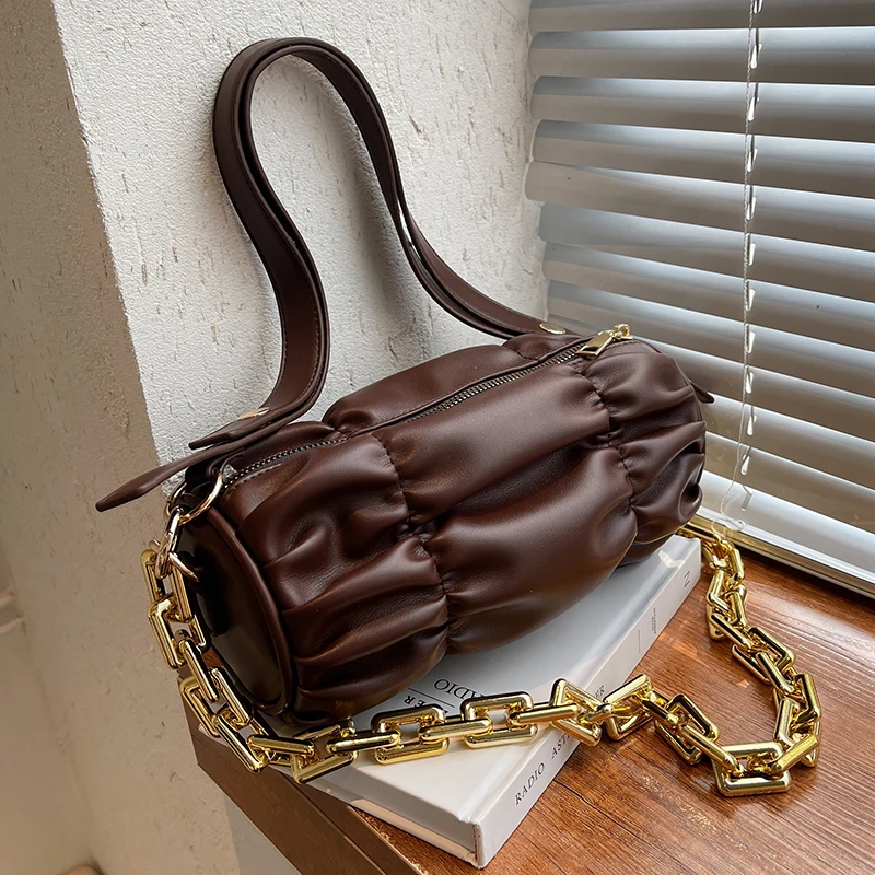 

Винтажные плиссированные сумки через плечо с золотой цепочкой, женские сумочки, кошельки 2022, роскошные дизайнерские женские сумки-мессенджеры высокого качества