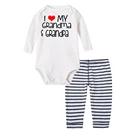 Я люблю бабушку и дедушку, забавные комбинезоны с длинным рукавом для младенцев + комплекты полосатых брюк, костюм одежды для новорожденных 0-24 месяцев