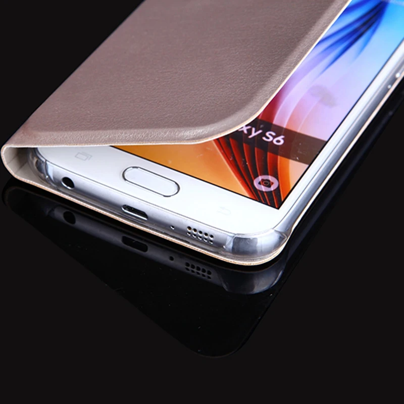 luxury window view flip cover shockproof leather case cell phone carrying bag mask for samsung galaxy s6 g920 g920f g920i g920h free global shipping