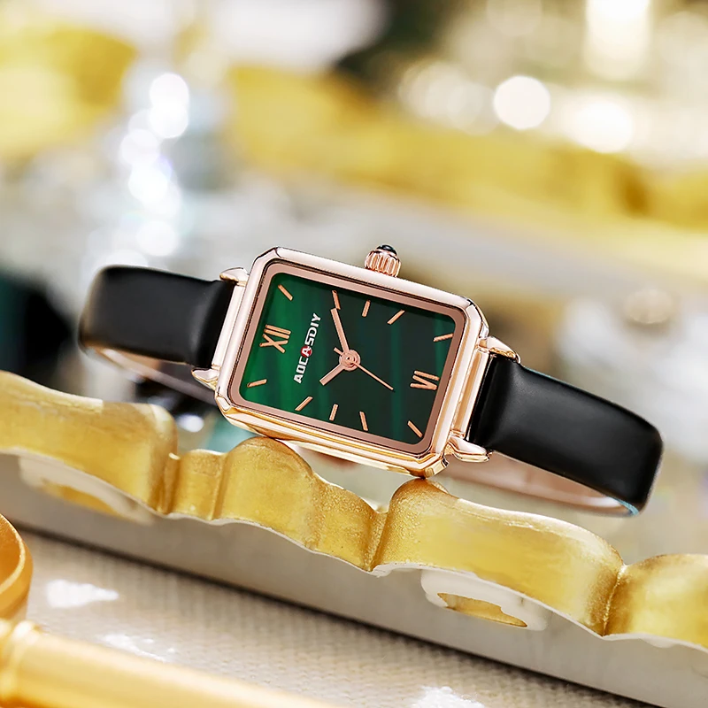 

Ladies small square table malachite green small green table fashion retro square waterproof watch