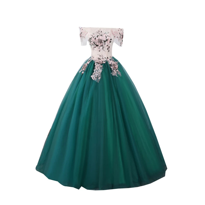 Охотничьи зеленые Бальные платья с коротким рукавом Tull маскарадное пышное