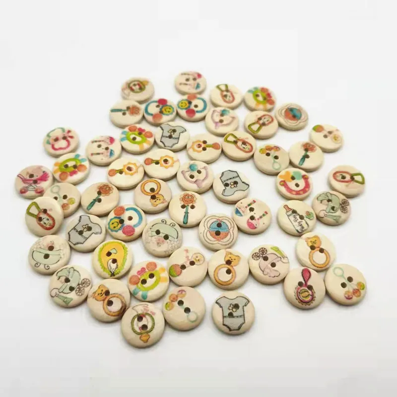 

1000pcs 15mm Mixed Baby Patterns Wooden Buttons 2-hole Sewing Wood Button Baby Crafts Scrapbooking Embellishments