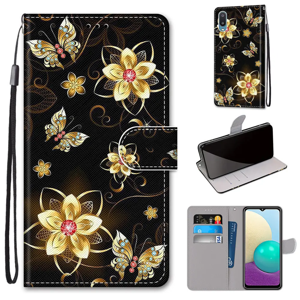 Flip Leather Case For Samsung Galaxy A02 M02 A02S M02s A12 M12 A32 A52 A72 5G A01 Core Case Book Wallet Cover Anime Phone Bag