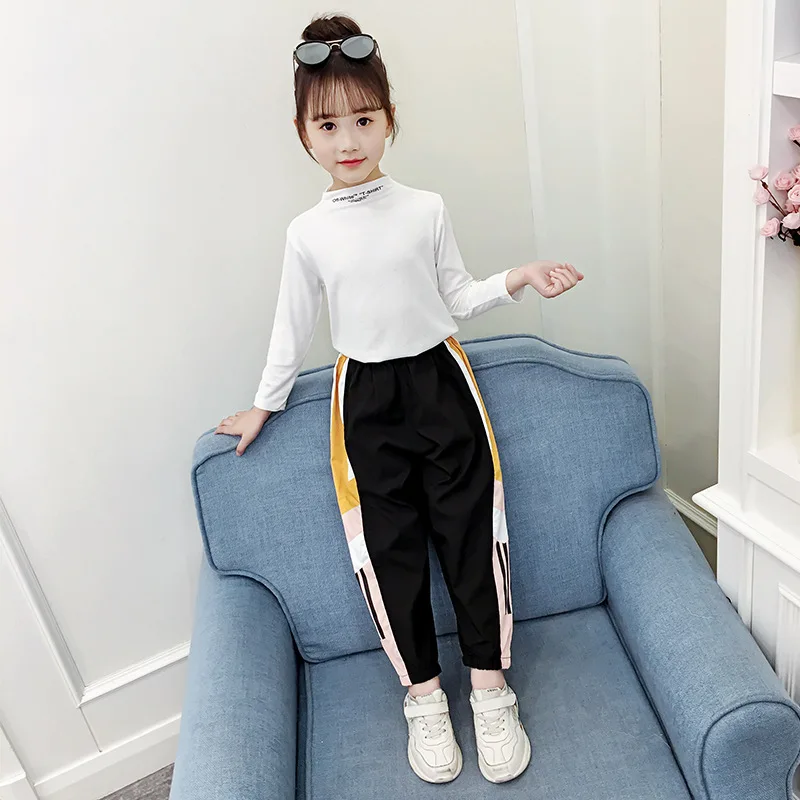 

Girls' sweatpants 2021 new spring and autumn children's casual loose trousers, big children's outer wear pants