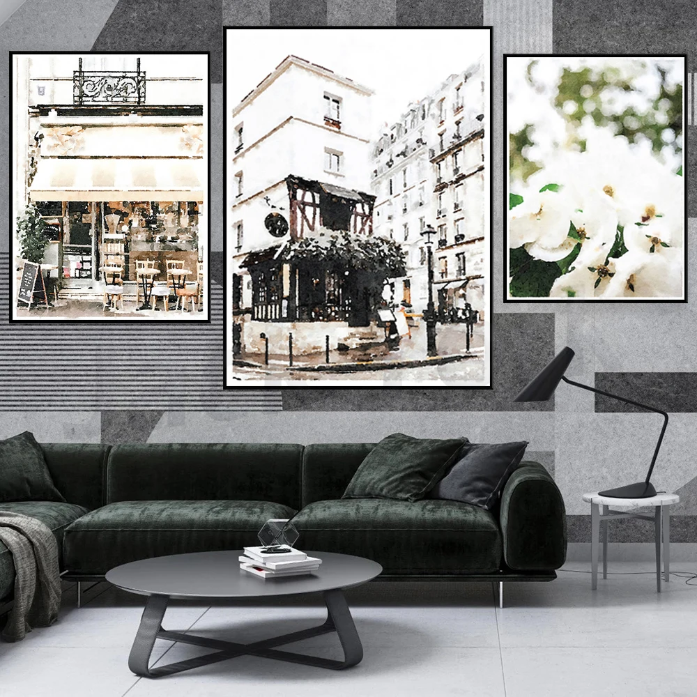 

Neutral Black White Paris France Botanical Gallery Wall Art Watercolor Prints Digital Download Montmartre Trending Now