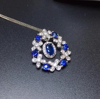 shilovem 925 silver sterling real natural sapphire pendannts fine jewelry trendy plant new send necklace gift mz030304069agl