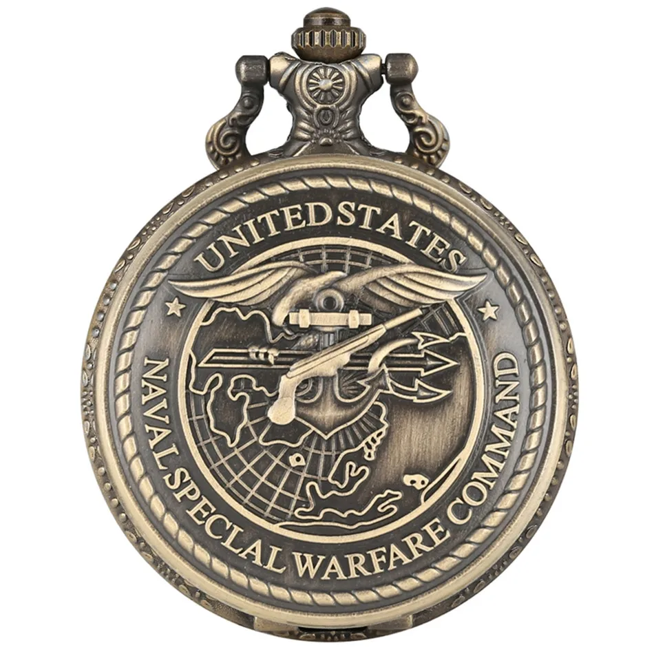 

US Navy Special Operations Command Display Quartz Pocket Watch Bronze Pendant Clock Necklace Watch for Men Women Vintage Watch