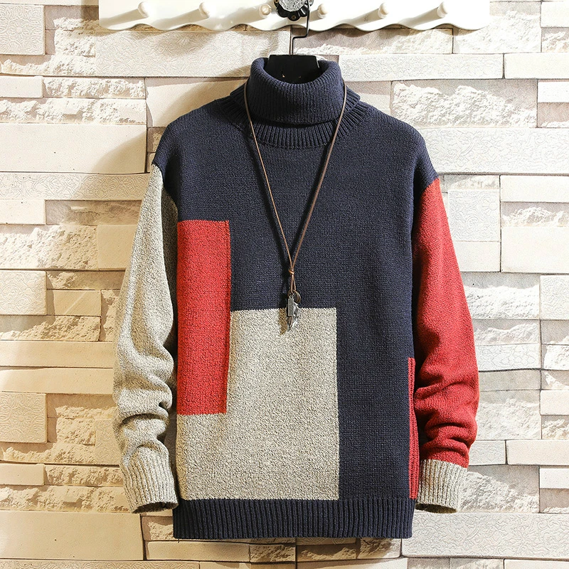 

Мужской свитер с высоким воротником, Зимний пуловер с длинным рукавом, 2021 бриллиантов