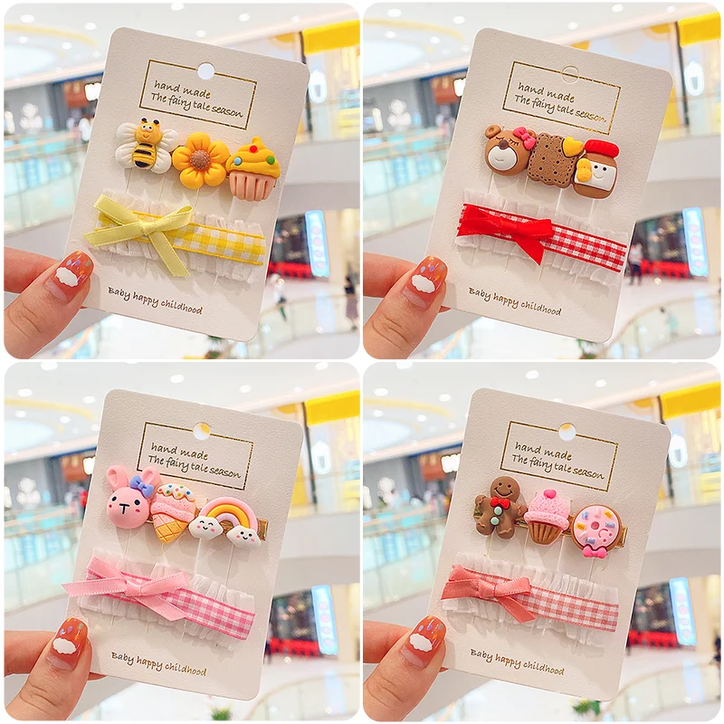 

2 Pcs/Set Children Cute Acrylic Cartoon Rainbow Bow Ornament Hair Clips Girls Lovely Alloy Hairpins Kids Sweet Hair Accessories