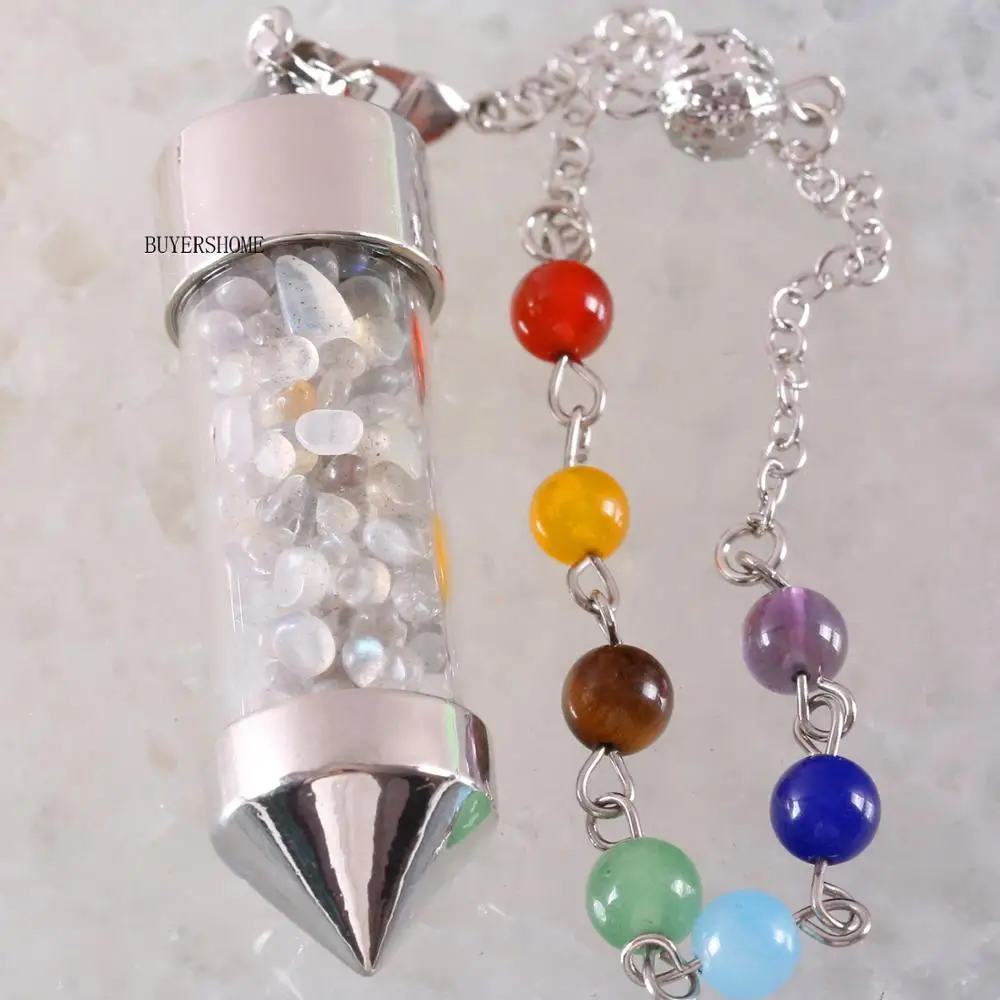 7 Чакра Желая бутылка маятник рейки натуральный камень серый кулон из