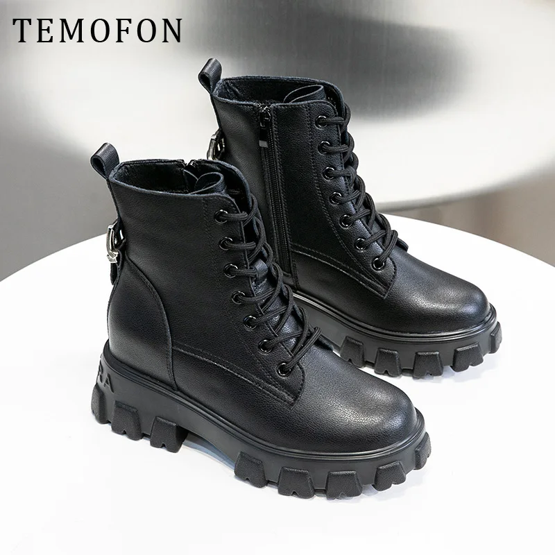 Женские ботинки из натуральной кожи на платформе в готическом стиле|Зимние