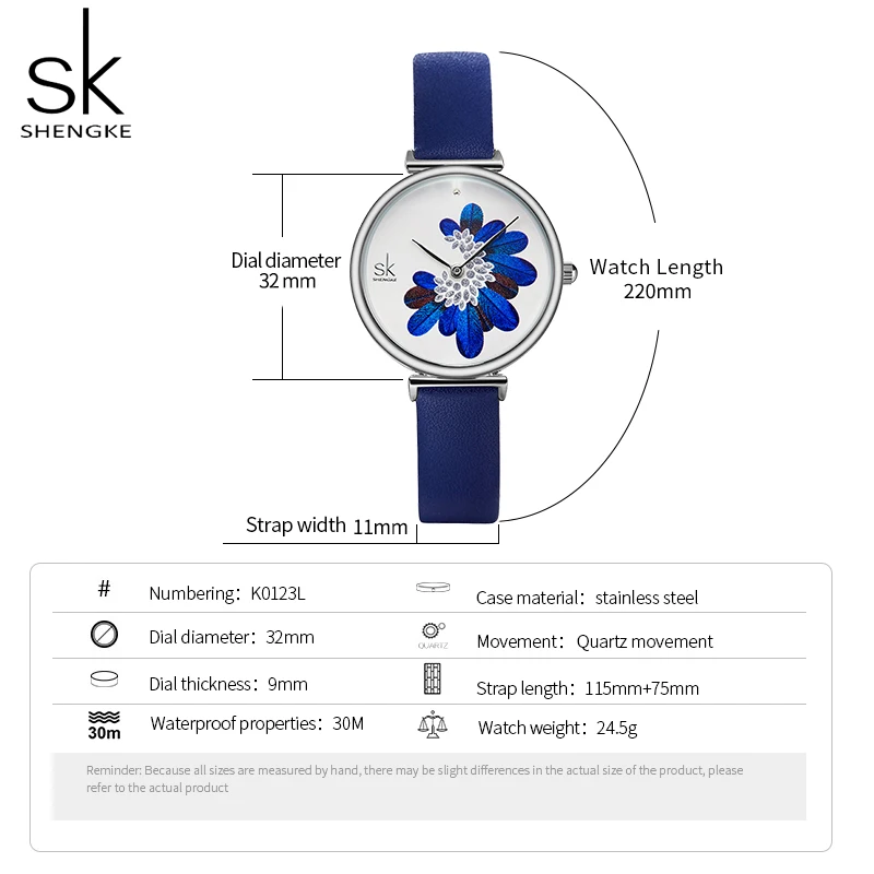 

Shengke Women Watches Top Brand Luxury Leather Strap Wristwatch for Women Blue Feather Clock Stylish Quartz Ladies Watch