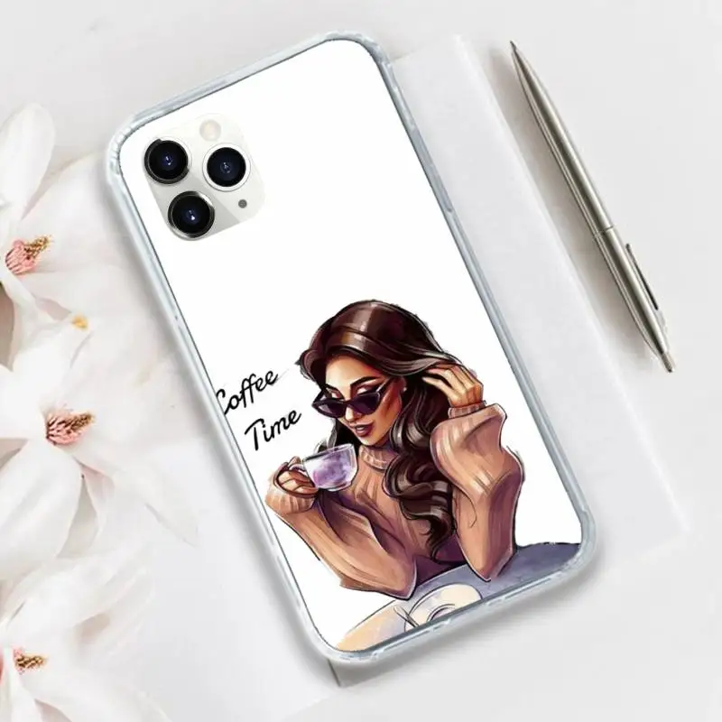

Girls Female Phone Case Transparent for iPhone 11 12 mini pro XS MAX 8 7 6 6S Plus X 5S SE 2020 XR