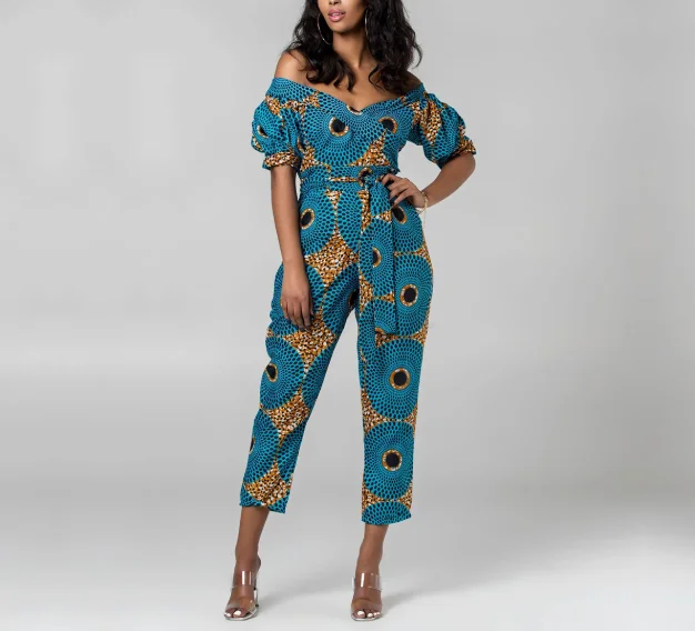 2020 Африканский женский комбинезон Дашики с открытыми плечами и V-образным
