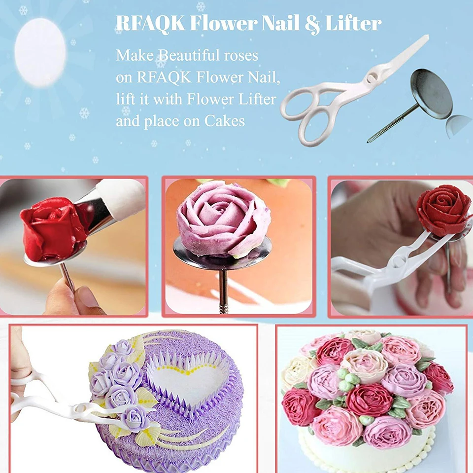 

140pcs Cake Decorating Tip Sets Cake Turntable Stand Stainless Tulip Pastry Nozzles Confectionery Bag Baking Tools For Cakes