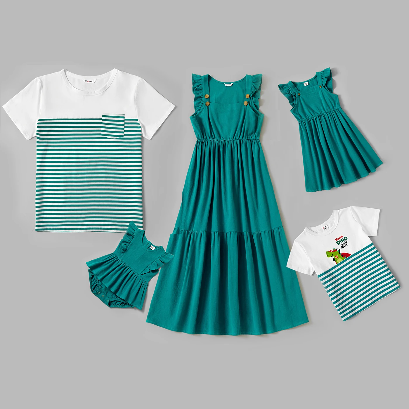 

MUMU Mosaic Family Matching Cotton Sets(Solid Ruffle Hem Tank Dresses - Stripe Tops - Rompers )