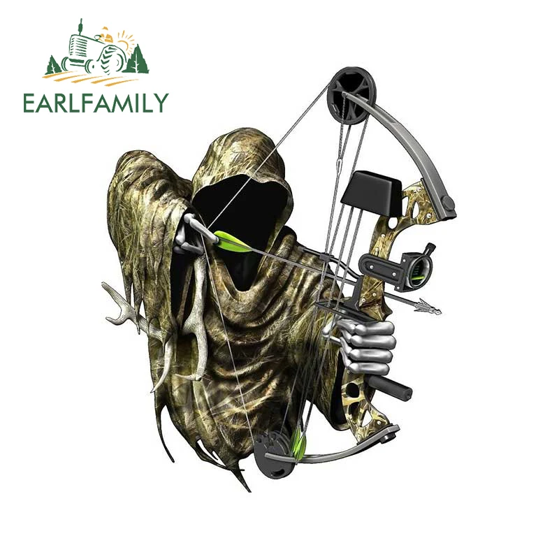 

EARLFAMILY камуфляжная наклейка с изображением рваного леса, огня, мрачного Жнеца, лука, охотника, капот, виниловая графическая наклейка для кузова автомобиля, 3D наклейки для автомобиля
