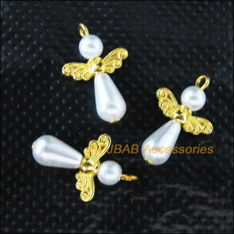 30 шт. цвета: золотистый Цвет Крылья белые бусины Танцы амулеты ангелы Подвески