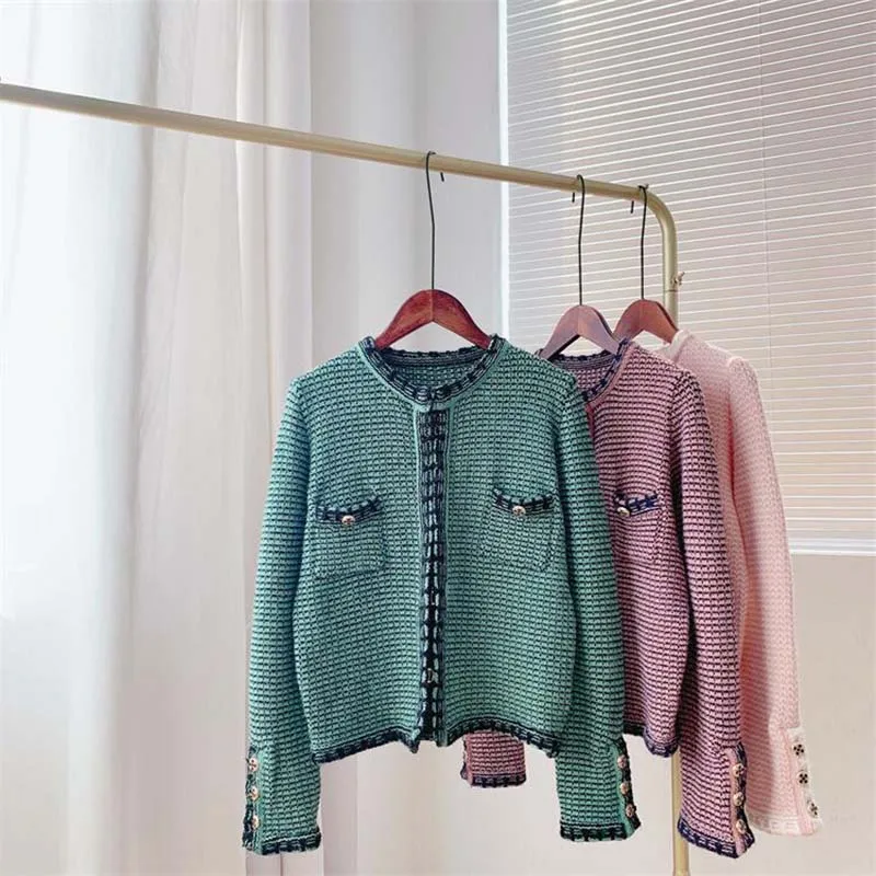 

DAYIFUN High Quality Women's Sweater Striped O-neck Sweet Cardigan Korean Fashion Loose Jumper Elegant Jackets